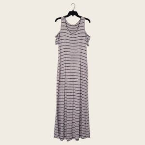 Soft Surroundings Gray and Black Striped Electra Cold Shoulder Maxi Dress